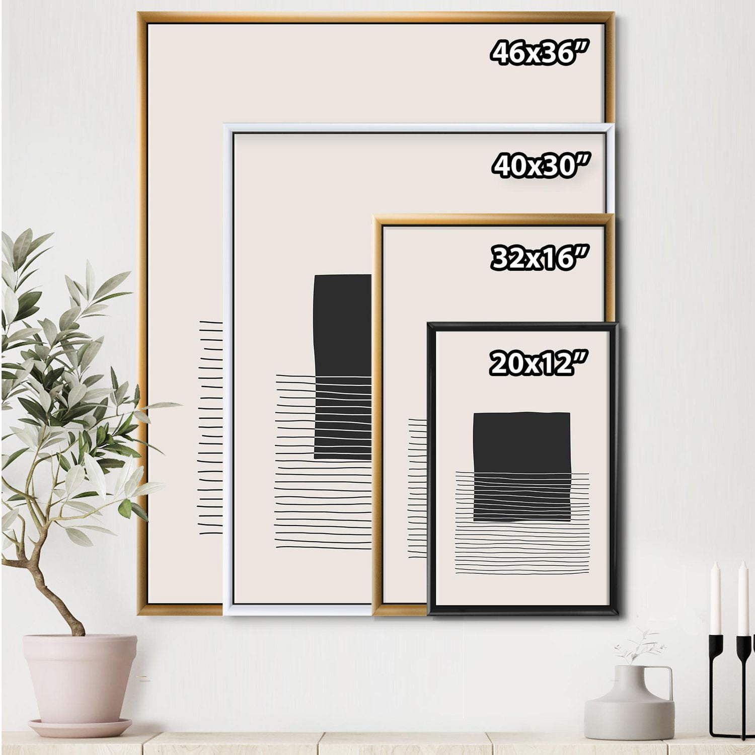 Designart Lignes géométriques minimales et carrés VIII ART MURAL À CADRE FLOTT