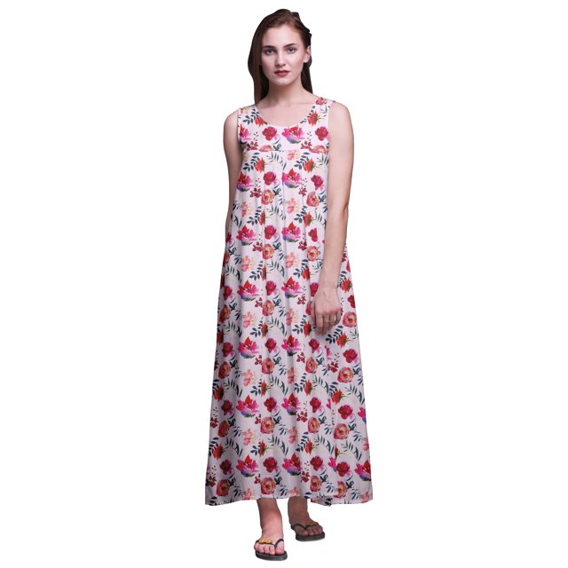 Bimba Nuisettes en Rayonne Imprimées pour Femmes Robe Sans Manches Tenue de Nuit Robe Maxi-2x