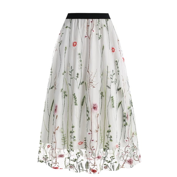 Birdeem Womens Spring and Summer New Retro Slim Mesh Embroidery Half-Body Skirt