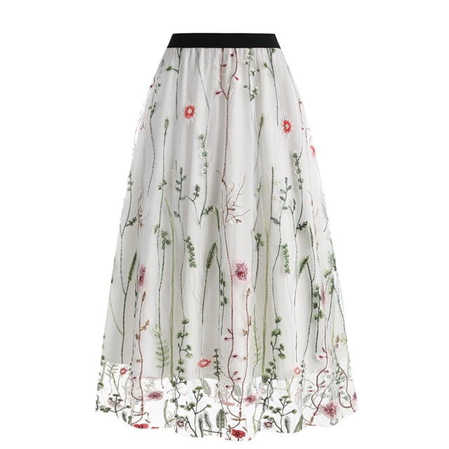 Birdeem Womens Spring and Summer New Retro Slim Mesh Embroidery Half-Body Skirt