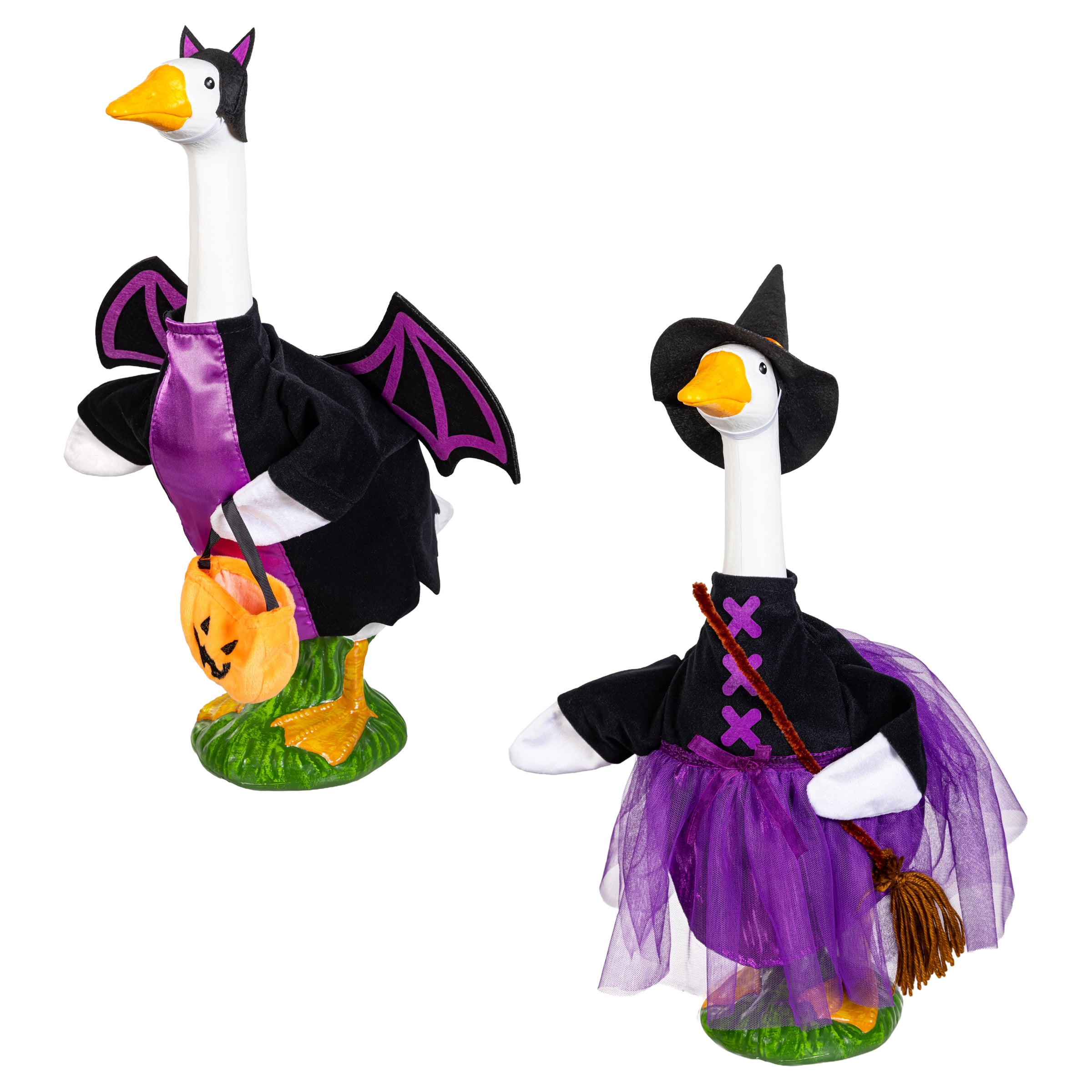 Mainstays Ensemble de 2 tenues d'automne pour oie de porche, sorcière et chauve-souris, convient aux oies de 50 cm.