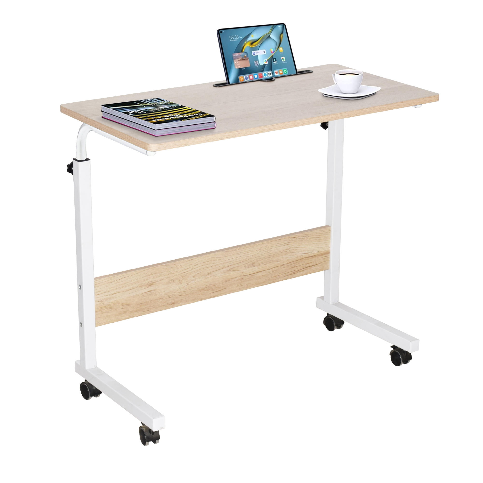 Portable Mobile Standing Desk, 27.9" to 37.4" Height Adjustable Laptop Desk Bedside Couch Rolling Computer Table with Lockable Wheels