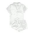 thumbnail image 3 of Ensemble de Pyjama Décontracté en Satin pour Femmes avec Boutons à la Maison (Blanc, M), 3 of 3