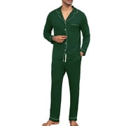cllios Men's Cotton Pajamas 2 Piece Loungewear with Pocket Long Sleeve Sleepwear Lightweight Soft Button Down Nightwear Pjs Sets