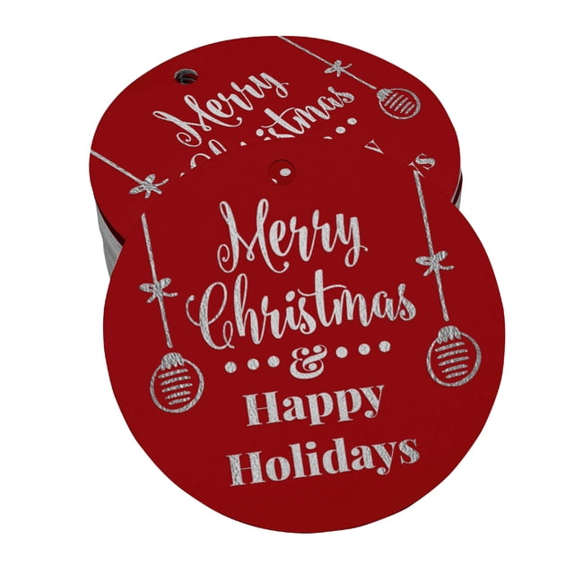 Inkdotpot Pack Of 100 Merry Christmas & Happy Holiday Favor Paper Tags Craft Real Silver Foil Hang Tags