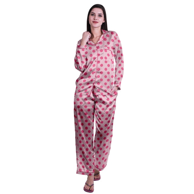 Moomaya Button Down Pajama Set For Women Notch Collar Nightwear Pants Loungewear