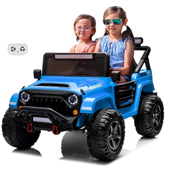 Jeep Électrique 2 Places Haut de Gamme 24 V pour Enfants avec Télécommande Parentale, Phares à DEL, Portes Ouvrantes, Garde au Sol Élevée, Bleu