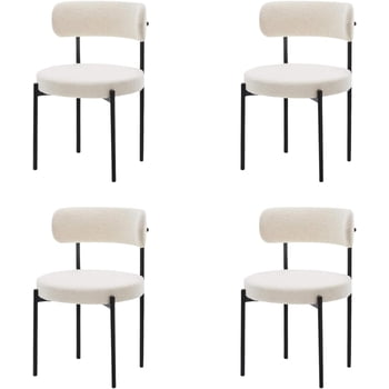 LivinVeluris Mid-Century Dining Chairs Set of 4, Modern Boucle Upholstered Kitchen Chairs with Black Metal Legs (Cream White)