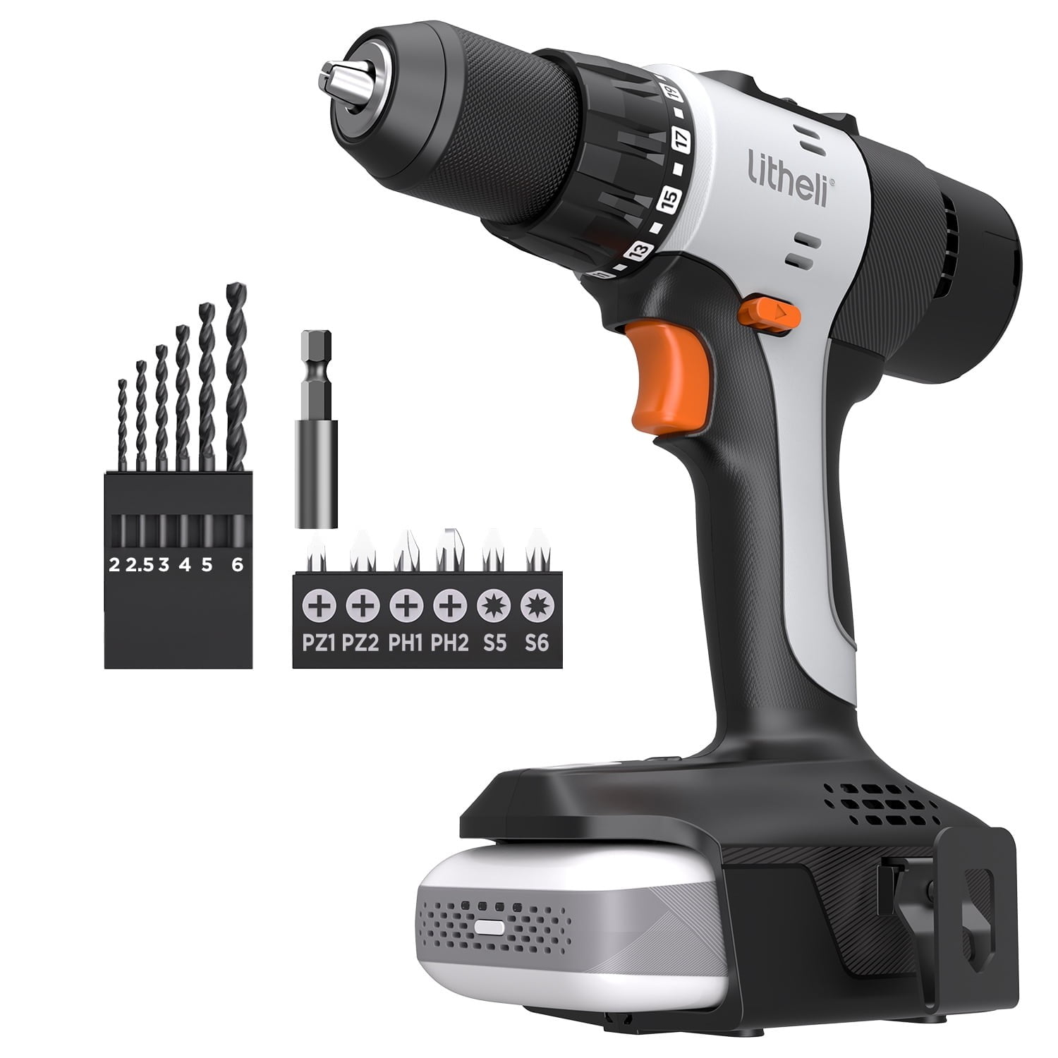 Refurbished Litheli 29R7KE8YO0WB 20V Cordless 1/2" Drill Driver Kit, 2.5Ah USB-C PD Battery, 12-Piece Bit Set
