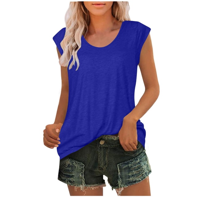 Timegard Débardeurs pour Femmes Col Rond Manches Courtes Confortables Été Décontracté Amples Chemises Hauts Blouse T-Shirt Basique