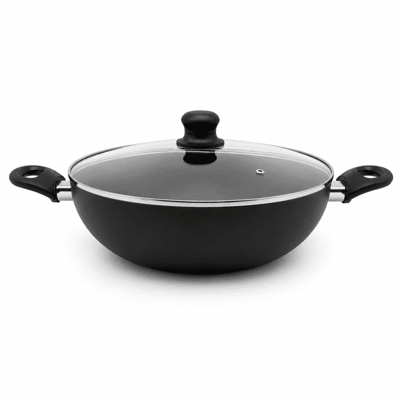 Starfrit 32 cm (12.6 in) Wok with Glass Lid, Non-Stick Aluminum, 5.7 L (6Qt), Oven Safe, Easy to Clean