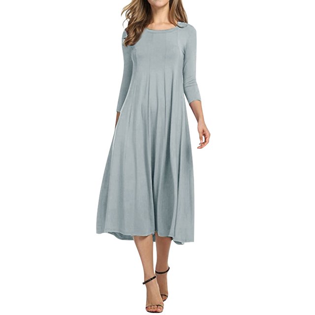 Nlife Robe Midi Évasée à Manches 3/4 et Col Rond pour Femmes