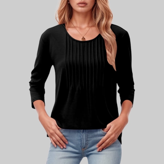 Huaizzzy Haut à Manches Longues pour Femme, Mode Décontractée, Plissé, Col Rond Bas, Hauts Athlétiques à Manches Courtes pour Femmes, Grands T-Shirts pour Femmes, T-Shirts Unis pour Femmes, Haut d'Entraînement pour Femme, Chemises à Manches Longues pour Femmes