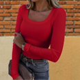 thumbnail image 2 of WEIYLL Hauts d'Été pour Femmes Col en U Dentelle Manches Longues Ample Uni Blouse Rouge Tailles m, 2 of 5