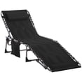 thumbnail image 1 of Outsunny Chaise Longue Pliante - Dossier Réglable, Oreiller et Pochette, Noir, 1 of 9