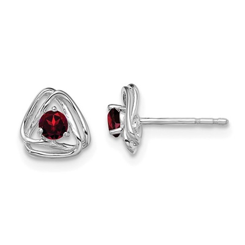 14K White Gold Button Garnet Earrings 1/3 Carat (ctw)