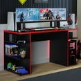 thumbnail image 1 of Madesa Large Modern Gaming Computer Desk 53 Inch with 5 Shelves Cable Management Student Study Wooden Table Home Office Gamer Desk for Kids and Adults - Black/Red, 1 of 5