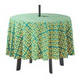 thumbnail image 1 of Vargottam Indoor/OutdoorRoundTablecloth 58 InchTablecloth with Umbrella Hole & Zip- Waterproof TableCloth TableCovers for Backyard Table -Teal Blue & Yellow, 1 of 7