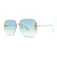 thumbnail image 3 of Rimless Foliage Flower Jewel Trim Rectangle Chic Sunglasses Gold Blue Yellow, 3 of 4