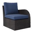 thumbnail image 1 of CorLiving Brisbane Rust-Resistant Outdoor Resin Wicker and Steel Right Arm Patio Sectional Piece with Cushions, Charcoal Grey/Navy Blue, 1 of 9