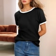 thumbnail image 2 of HXWCHs T-Shirt Uni pour Femme Résistant aux Plis T-Shirt Classique à Col Rond pour Femme avec Garniture Contrastante Élégante pour un Confort Décontracté m Noir, 2 of 5