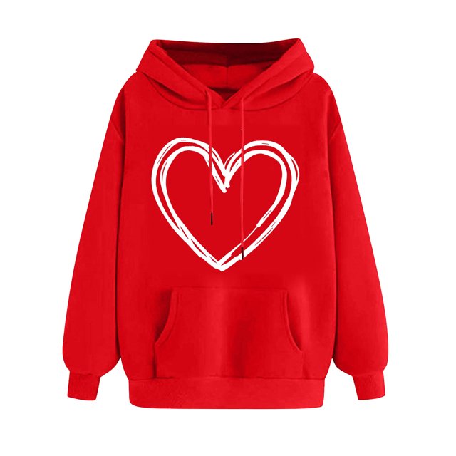Plebaso Sweat à Capuche pour Femmes Mignon Cœur Manches Longues Décontracté avec Poches