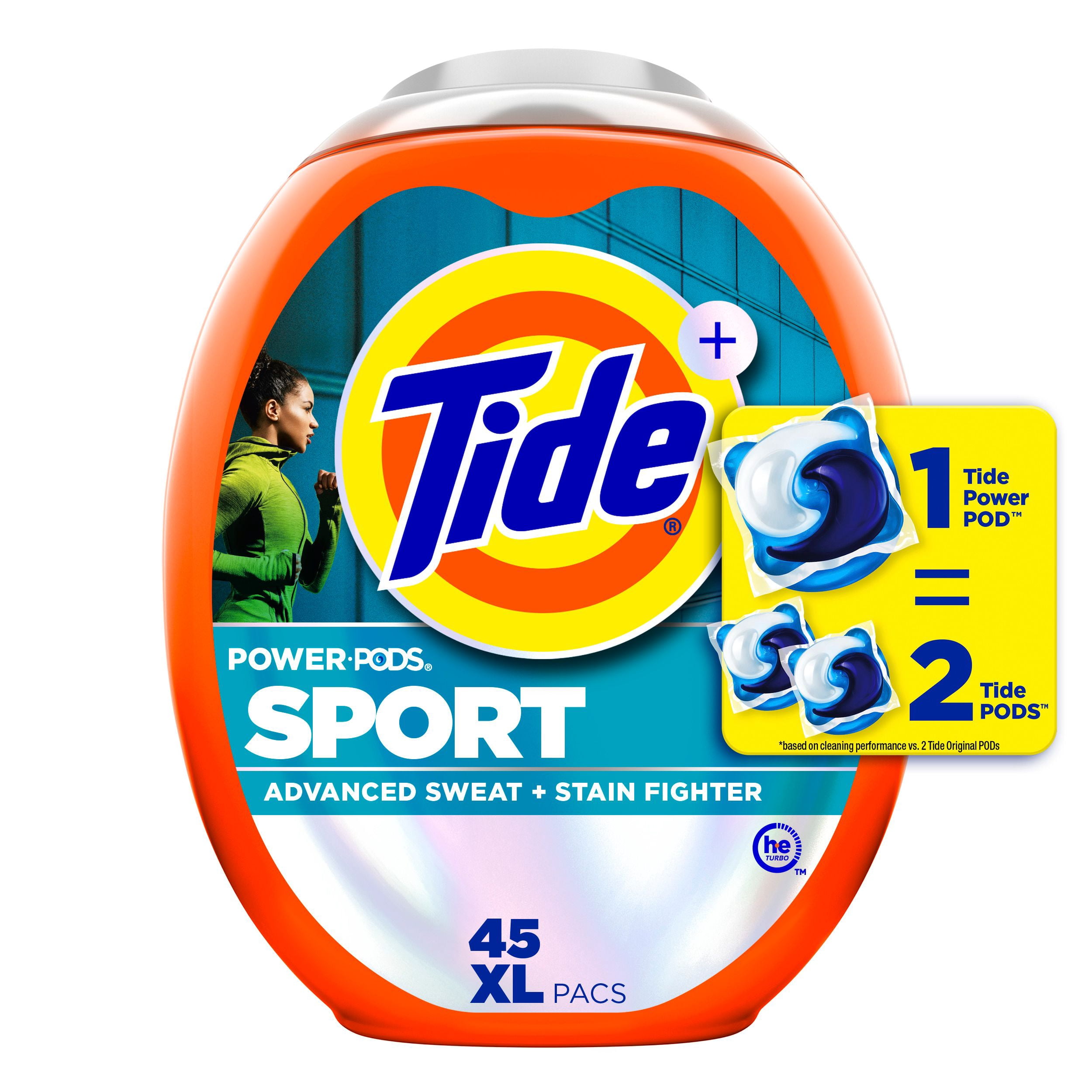 Tide Power Pods Sport Laundry Detergent Pacs, Advanced Sweat + Stain Fighter, laundry soap detergent pacs, 45 Count