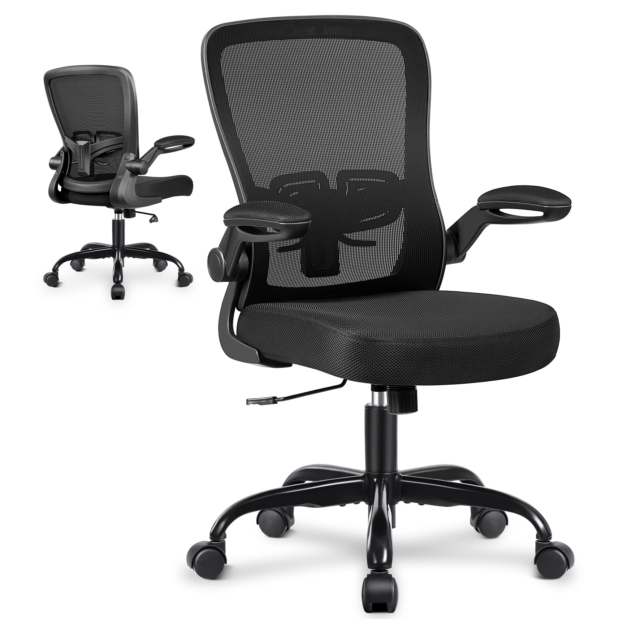 COOLHUT Ergonomic Office Chair with Adjustable Lumbar Support and Padded Filp-up Armrests, Comfort Breathable Mesh Home Office Desk Chair with Wheels, Adjustable Height Computer  Gaming Chair