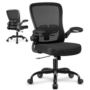 COOLHUT Ergonomic Office Chair with Adjustable Lumbar Support and Padded Filp-up Armrests, Comfort Breathable Mesh Home Office Desk Chair with Wheels, Adjustable Height Computer  Gaming Chair