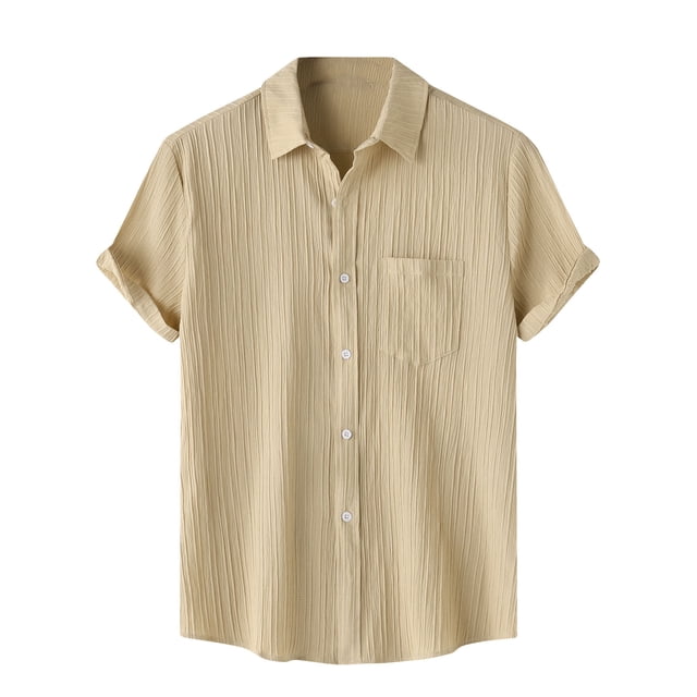 Men Casual Solid Turndown Short Sleeve Button Closure Shirt Hawaii Blouse