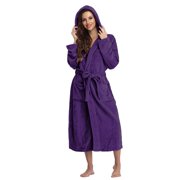 ManxiVoo Women's Long Belted Bathrobe Soft Absorbent Robe Spa and Sleepwear Cover Up L Size Purple