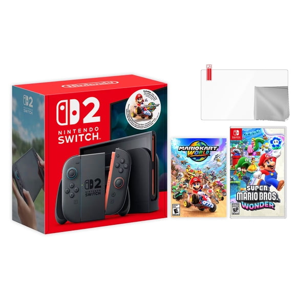 Nintendo Switch 2 Mario Kart World Bundle 256GB 7.9-Inch 1080P Screen, Joy-Con 2 with Mouse Sensor, Dock, with Super Mario Bros. Wonder And Microfiber Cleaning Cloth & Screen Protector