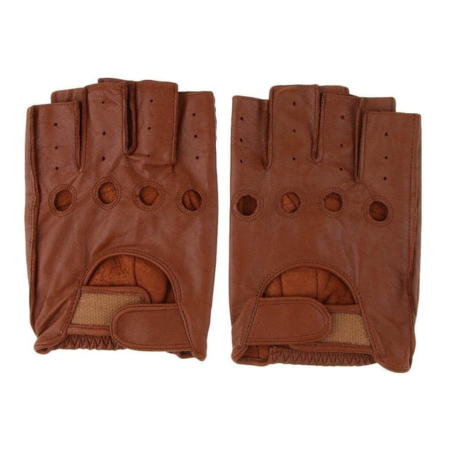 tredstone Retro PU Leather Men Fingerless Driving Cycling Gloves L Brown Hook Loop
