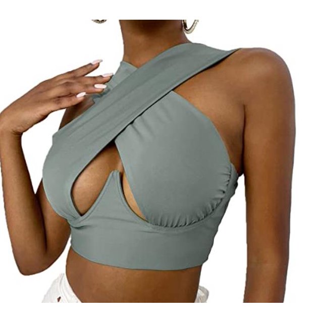 Honganda Women's Criss Cross Tank Tops, Sleeveless Solid Color Cutout Crop Tops