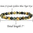 thumbnail image 2 of Bracelet Extensible Unisexe en Perles Rondes de 6 mm en Oeil de Tigre Bleu Doré Naturel, 2 of 5