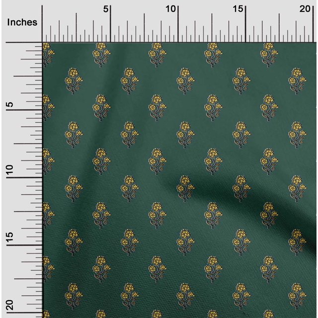 oneOone Silk Tabby Fabric Leaves & Floral Block Print Sewing Fabric BTY 42 Inch Wide