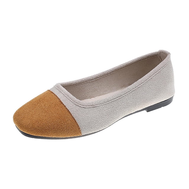 Casual Shoes For Women, Color-Block Canvas Slip-On Flats with Round Toe and Soft Sole for Spring and Summer, Large Sizes Available