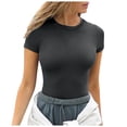 thumbnail image 1 of Hauts d'Été pour Femmes à Manches Courtes, Col Rond, Côtelés, Coupe Ajustée, Chandails Décontractés, T-Shirt, 1 of 5
