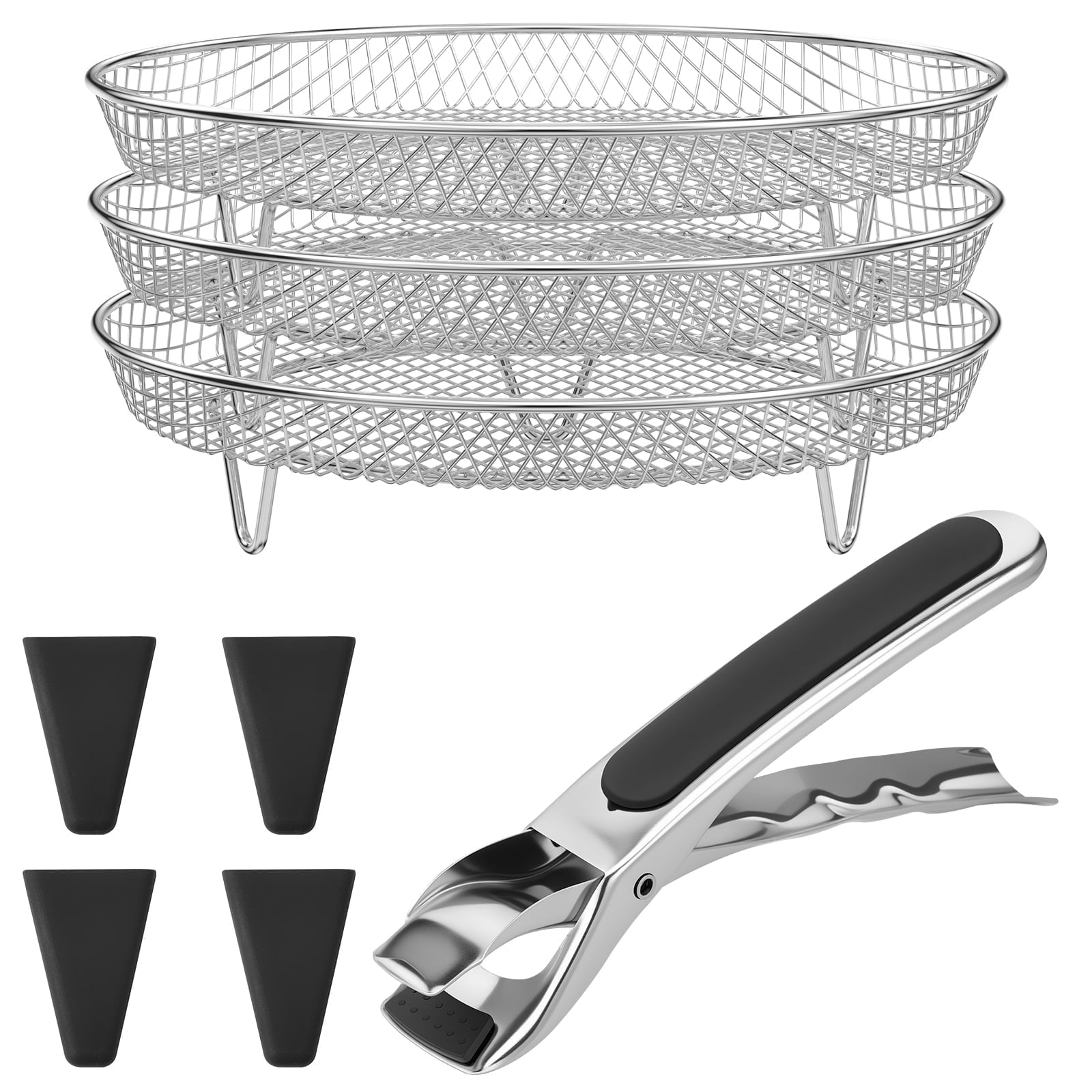 Vensio Round Air Fryer Rack 3 Tier Stackable Stainless Steel Dehydrator Basket 4.2 To 5.8 QT (silver )