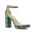 thumbnail image 1 of BLISSFUL STEP Women's Printed Clear Platform Block Heels Sandals Green 10, 1 of 7