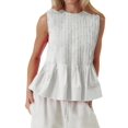thumbnail image 3 of Débardeur Blouse Sans Manches à Basque Plissé d'Été pour Femmes, Col Rond, Style Babydoll Y2K, Chemisier Chemise Blanc G, 3 of 9