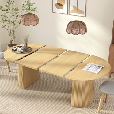 Weselon Table à Manger Extensible de 78 Pouces pour 6-8, Table de Cuisine Ovale Moderne avec Pied de Table en Colonne Romaine, Grande Table Ovale en Bois Massif, Table de Salle à Manger, Chêne