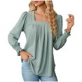 thumbnail image 1 of Besolor Hauts à Encolure Carrée pour Femmes Blouse à Manches Longues Bouffantes de Printemps Tunique Plissée Décontractée Chic Automne 2024 Vert, 1 of 7