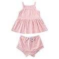 thumbnail image 1 of Xingqing 2PCS Infant Baby Girl Sleeveless Square Neck Plain Dress Solid Color Shorts, 1 of 10