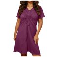 thumbnail image 2 of Mceream Robes d'Été pour Femmes Grande Taille Midi Froncées Robes Ajustables à Torsade devant Col en V 2026 Vacances Élégantes à Manches Courtes Boho Robe de Plage Bordeaux TG, 2 of 6