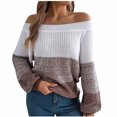 thumbnail image 3 of Sentmoon Fall Outfits Round Neck Color Block Women's Long Sleeve Tops Oversized Knitted Lightweight and Warm Loose Womens Fall Clothes Active Fall and Winter for Weekend Brunch Outfit, 3 of 9