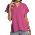 thumbnail image 5 of Timegard Womens Cotton Linen Tops Short Sleeve V-Neck Solid Color Lightweight Casual Loose Top Basic Tee, 5 of 5