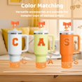 thumbnail image 3 of 6PCS Orange Stanley Cup Accessories Set Fit for Stanley Cup 30oz 40oz,Including Spill Proof Stopper,Sparkly Silicone Boot,Bow Shape Straw Topper,Personalized Sticker,Handle Charm (Letter P), 3 of 5