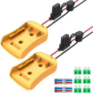 Adaptateur de Roue d'Alimentation Compatible avec Batterie Dewalt 20V, Kit Convertisseur avec Porte-Fusible, Interrupteur, Borne, Fil 12AWG pour Jouets de Voiture RC Bricolage (Lot de 2)