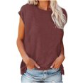 thumbnail image 1 of matoen T-shirt à Manches Courtes pour Femmes, Mode Décontractée Quotidienne, Col Rond, Couleur Unie, Coupe Ample, Blouse Basique, 1 of 4